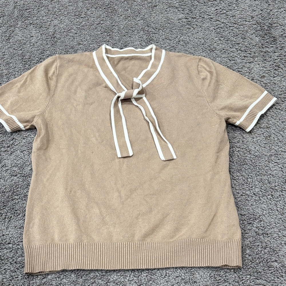 SHEIN Tan Sweater with White Trim